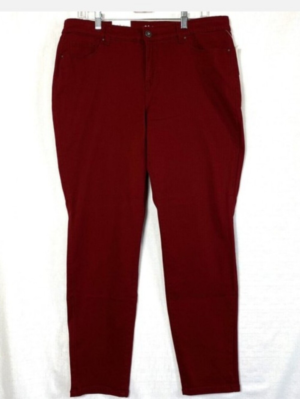 Deep Scarlet Red Curvy Fit Mid Rise Skinny Leg Tummy Control Jeans Sz 16 NWT